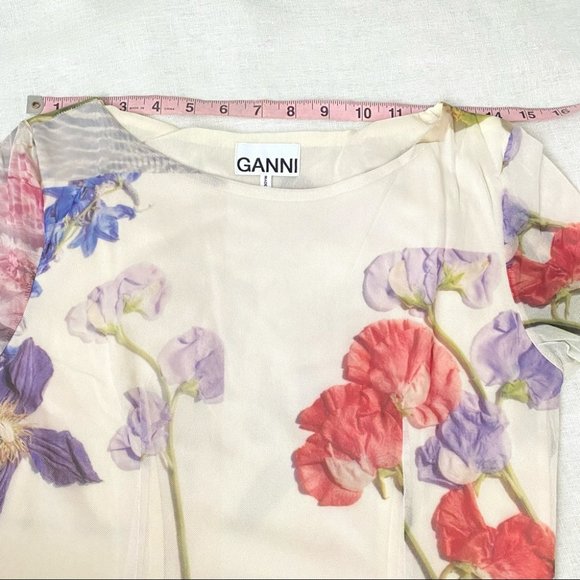 GANNI Printed Bold Floral Mesh Maxi Dress - Picture 9 of 14